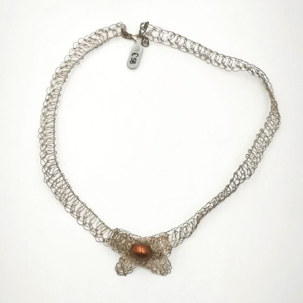 Χειροποίητο Ασημένιο Choker Λαιμού με Πλεκτό Σύρμα & Μαργαριτάρι Καλλιέργειας