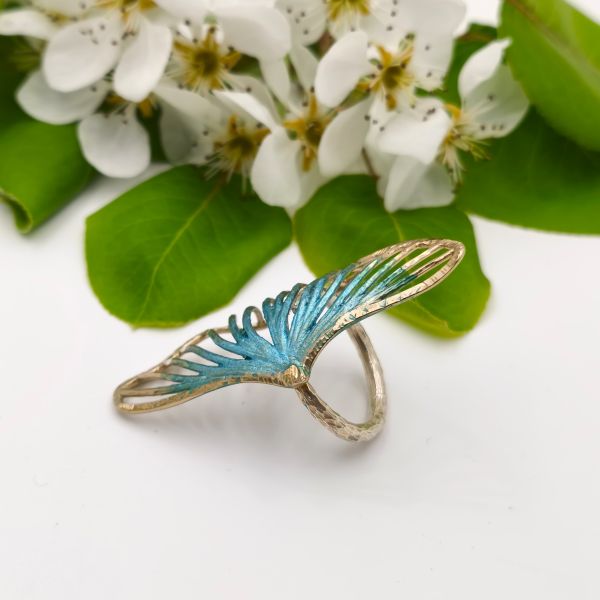 Γυναικείο χειροποίητο δαχτυλίδι ''Πεταλούδα'' από ορείχαλκο ζωγραφισμένο στο χέρι