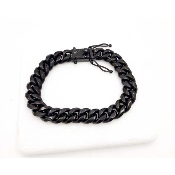 Ανδρικό βραχιόλι από πλακέ μαύρο ατσάλι