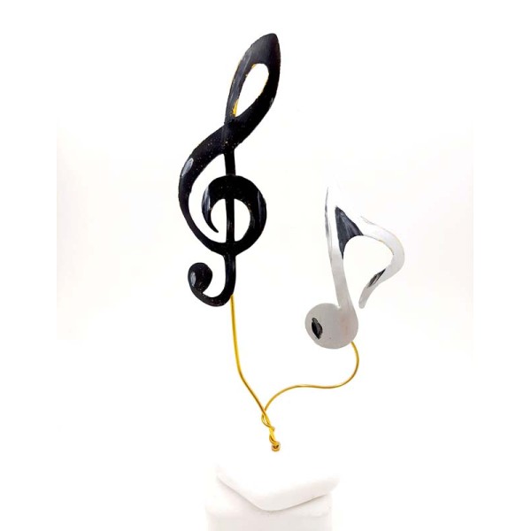 Handmade gift for music lovers treble clef and brass note on hand painted pebble
