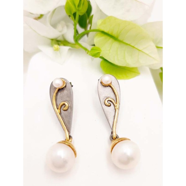 Χειροποίητα ασημένια σκουλαρίκια με μαργαριτάρια καλλιέργειας