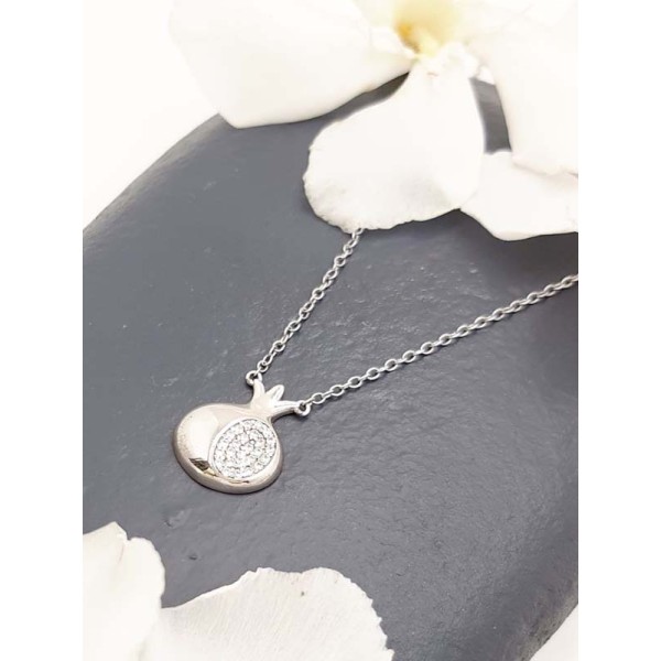  Χειροποίητο κολιέ ρόδι με πέτρες ζιργκόν από ασήμι 925