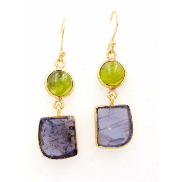 Χειροποίητα σκουλαρίκια από επιχρυσωμένο ασήμι 925 με ημιπολύτιμες ορυκτές πέτρες