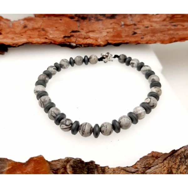 Ανδρικό χειροποίητο βραχιόλι με ορυκτές πέτρες αιματίτη και ίασπι