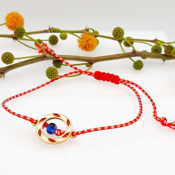 Handmade Martaki bracelet made of brass with red enamel