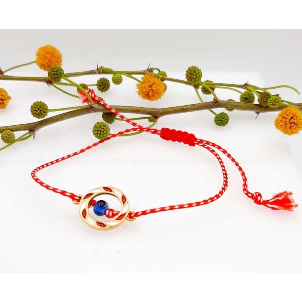 Handmade Martaki bracelet made of brass with red enamel