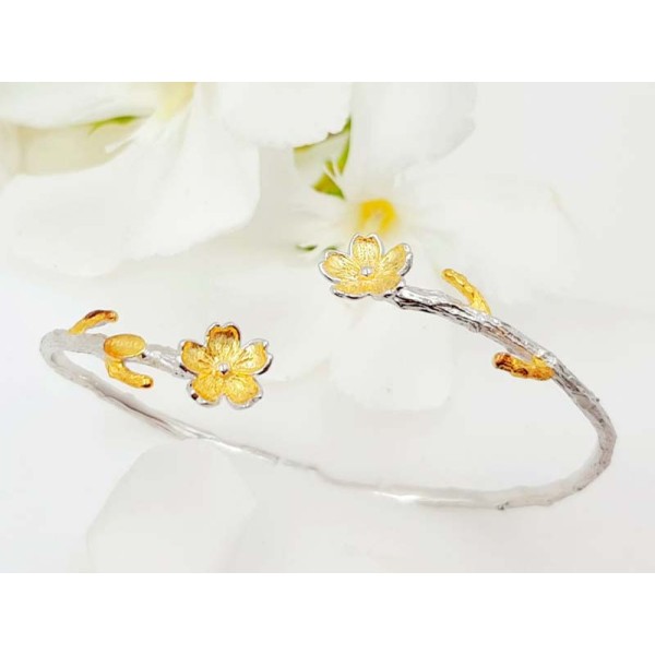  Χειροποίητο επιχρυσωμένο βραχιόλι με λουλούδια από ασήμι 925