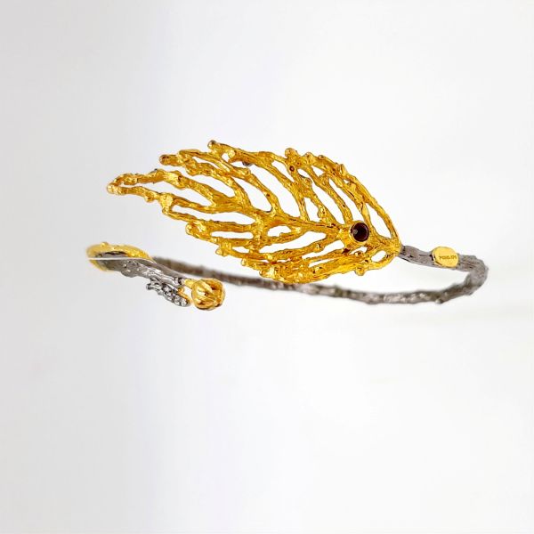 Χειροποίητο επιχρυσωμένο βραχιόλι από ασήμι 925 με ημιπολύτιμη πέτρα: Garnet 