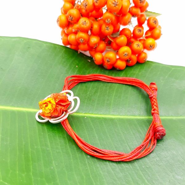 Χειροποίητο βραχιόλι με ''Λουλούδι'' από ασήμι 925 δεμένο με κηροκλωστές