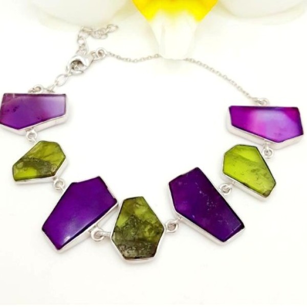 Χειροποίητο βραχιόλι με ορυκτές πέτρες: Tourmaline Peridot δεμένο με ασήμι 925
