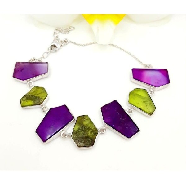 Χειροποίητο βραχιόλι με ορυκτές πέτρες: Tourmaline Peridot δεμένο με ασήμι 925