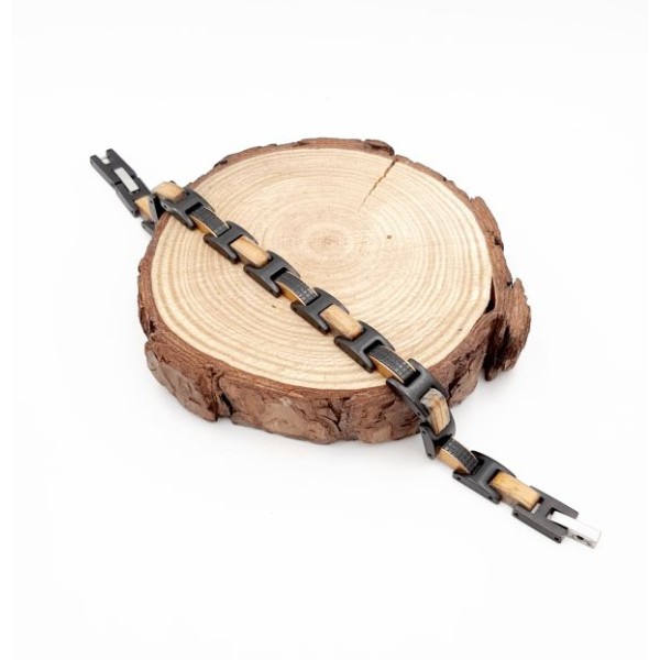 Ανδρικό βραχιόλι από ατσάλι και ξύλο