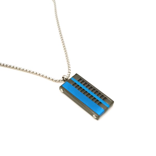 Men's steel pendant with an intense blue-black color