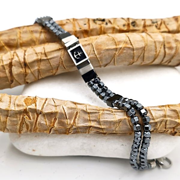 Ανδρικό βραχιόλι με Άγκυρα από ατσάλι και αιματίτη