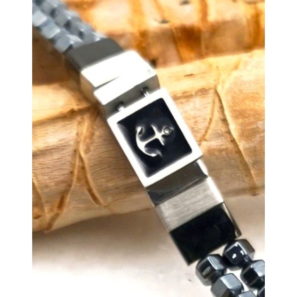 Ανδρικό βραχιόλι με Άγκυρα από ατσάλι και αιματίτη