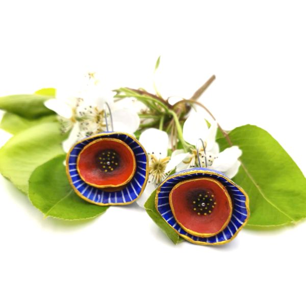 Γυναικεία κρεμαστά σκουλαρίκια από papier mache ζωγραφισμένα στο χέρι